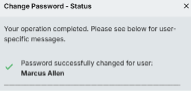Change Password - Status pane showing 'Password successfully changed for user: Marcus Allen'.