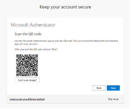 Keep your account secure - Scan the QR code screen.