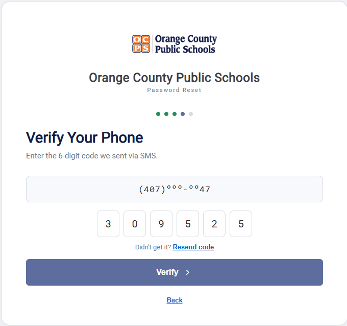 Verify Your Phone page with six verification-code fields, a Resend code link, and a Verify button.